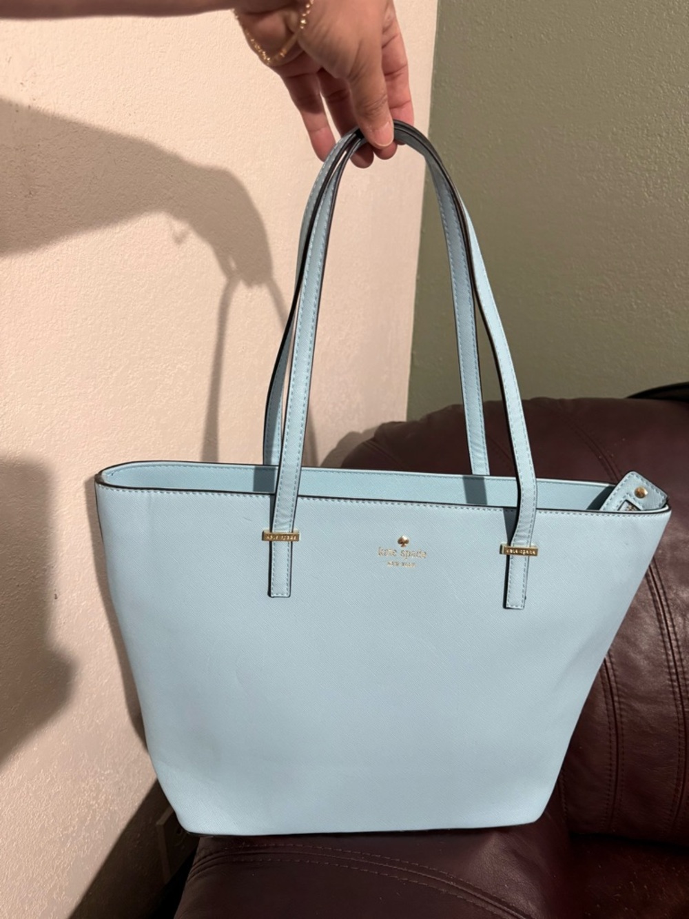 kate spade Baby Blue Structured Tote with Gold Accents